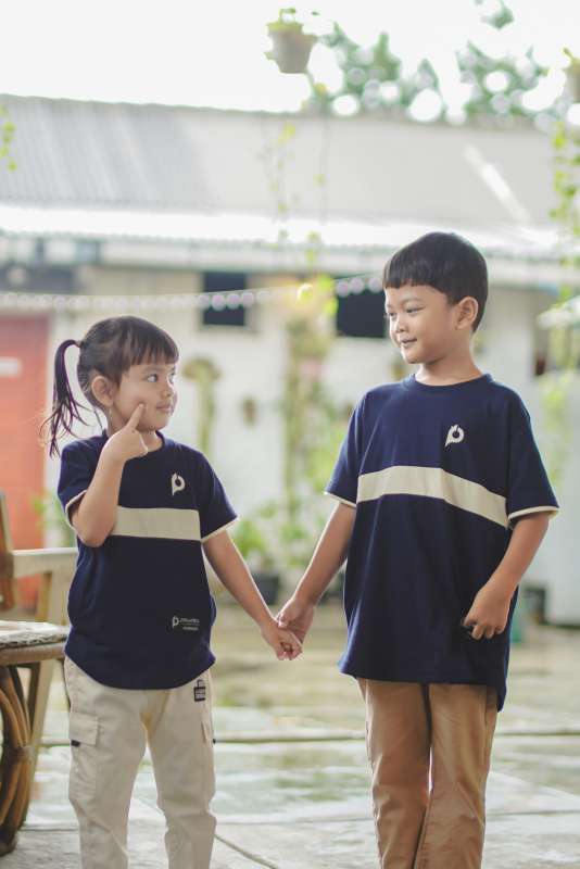 CONTOH - P22 Kaos Kurta Anak Pria Wanita Muslim Navy Cream Peweka